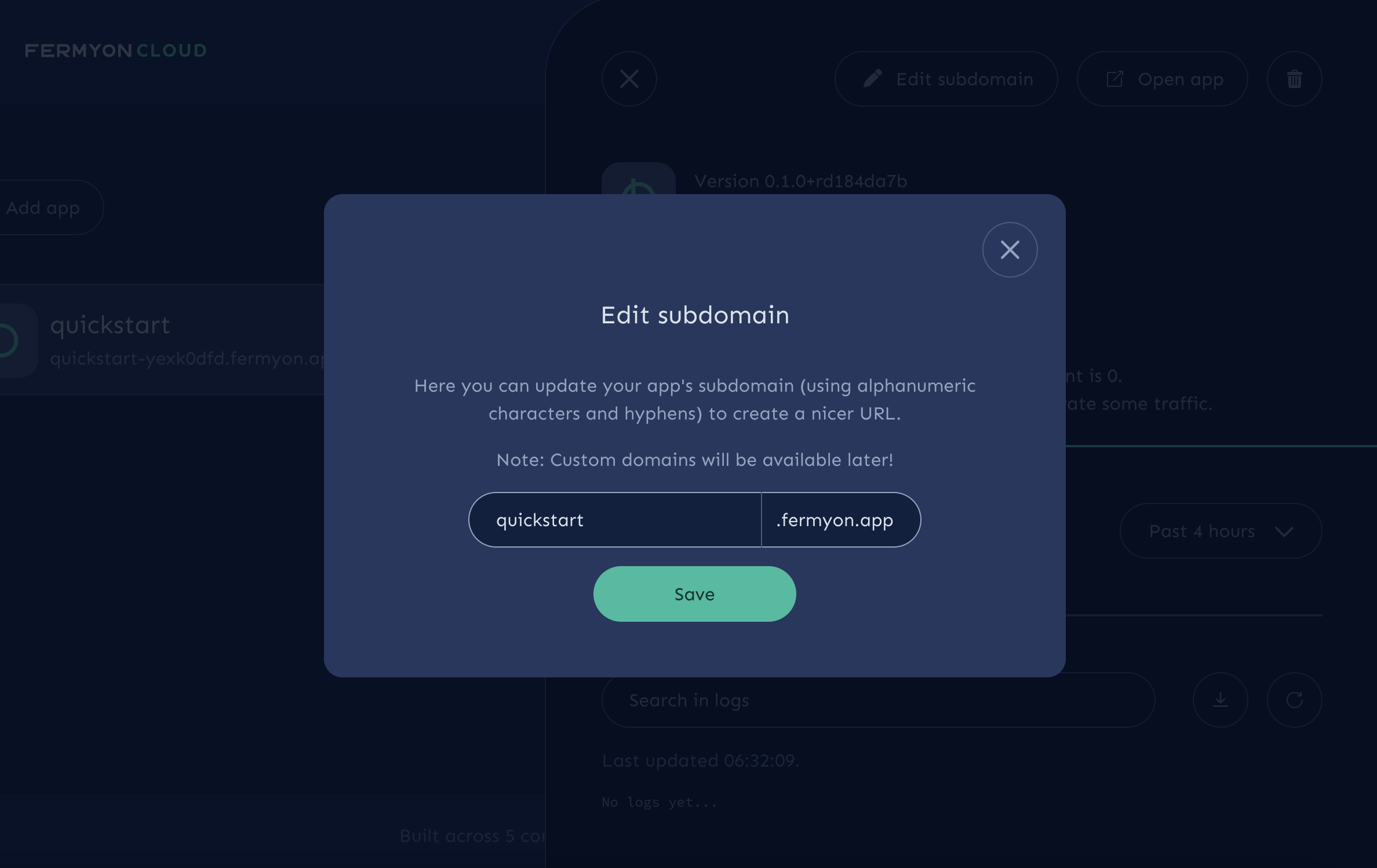 Custom subdomain panel with new subdomain