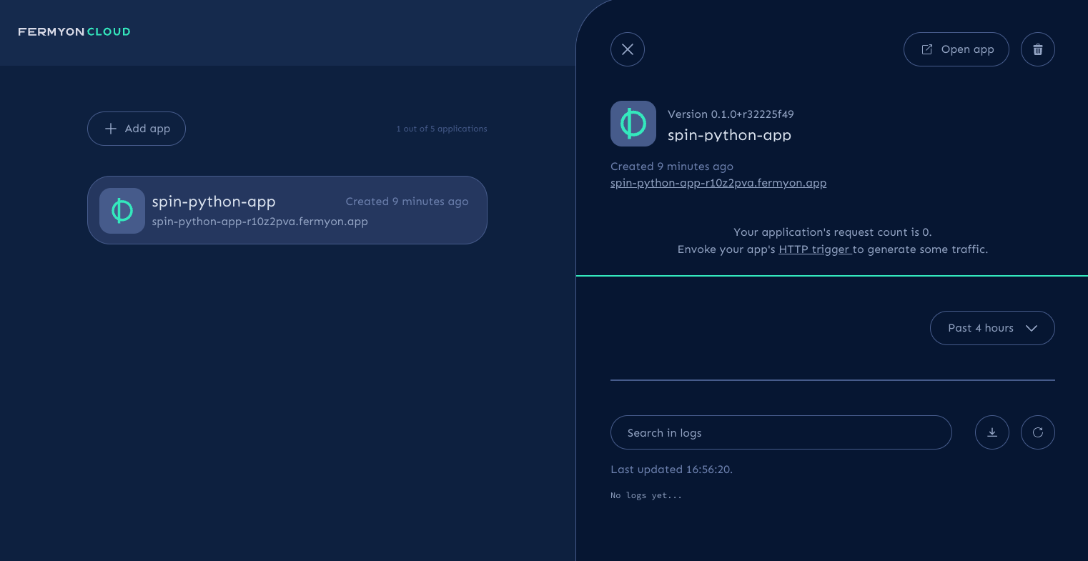 Fermyon Cloud with Spin app deployed via GitHub Actions